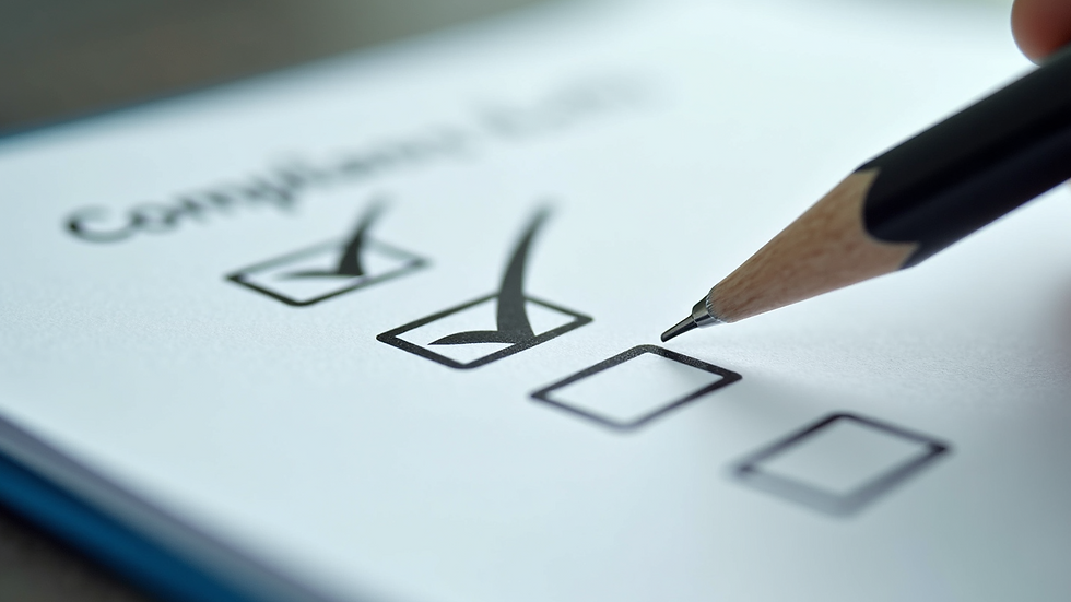 Close-up view of a checklist with compliance audit items ticked off