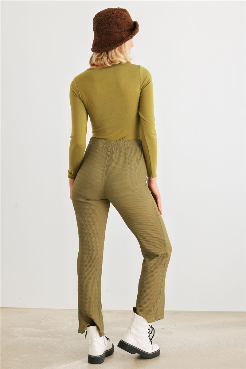 Thumbnail: Green Cut-out Tie Knit Long Sleeve Bodysuit