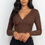 Thumbnail: Ribbed Wrap Front Long Sleeve Top