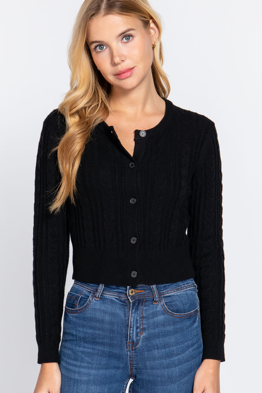 Crew Neck Cable Sweater Cardigan      