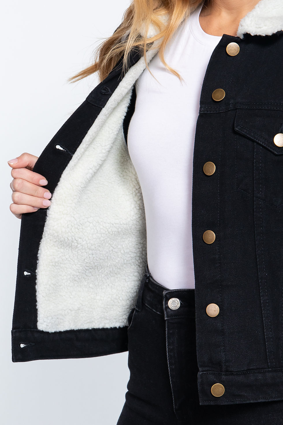 Thumbnail: Inner Fur Black Oversized Denim Jacket