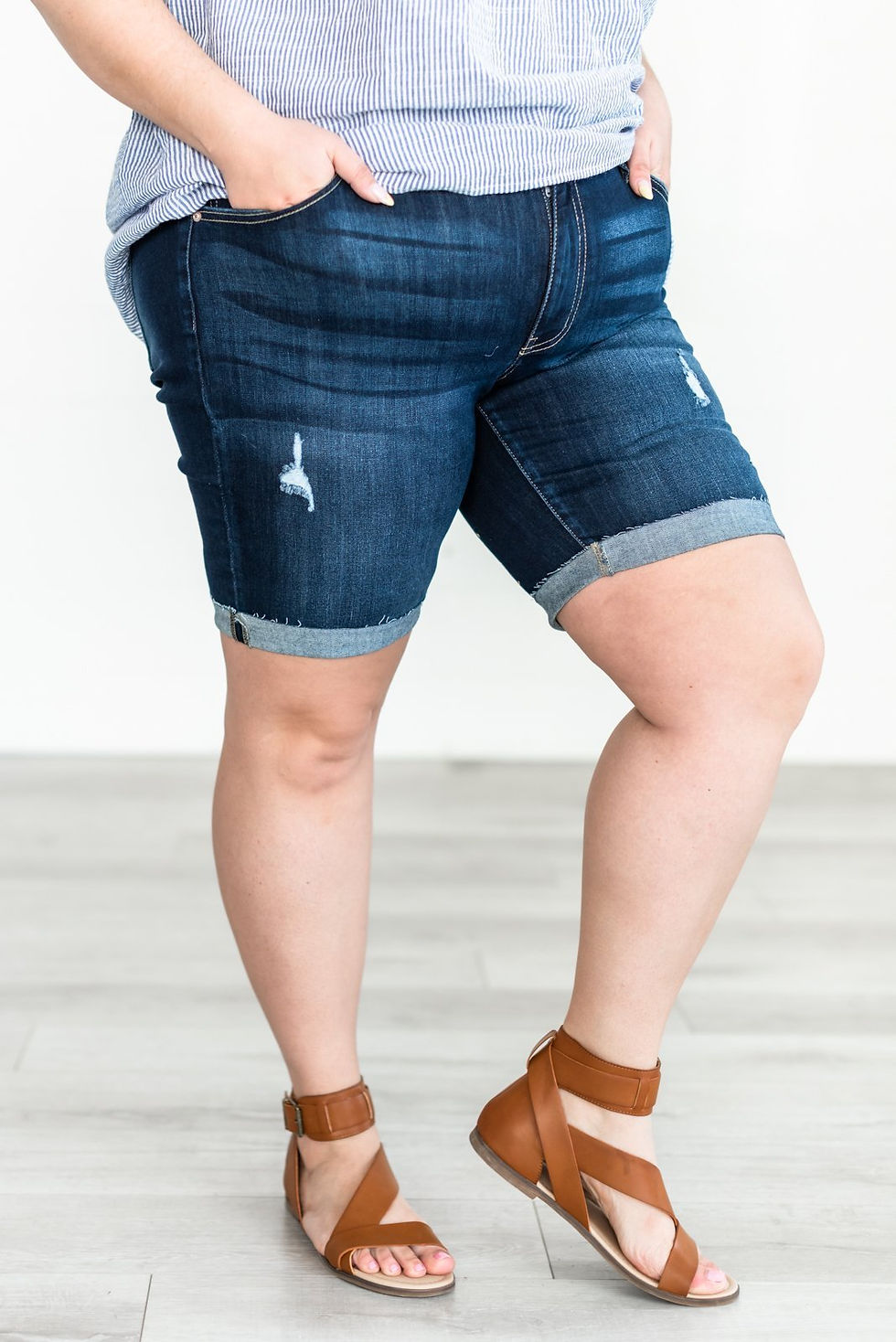 Thumbnail: Distressed Cuffed Denim Shorts