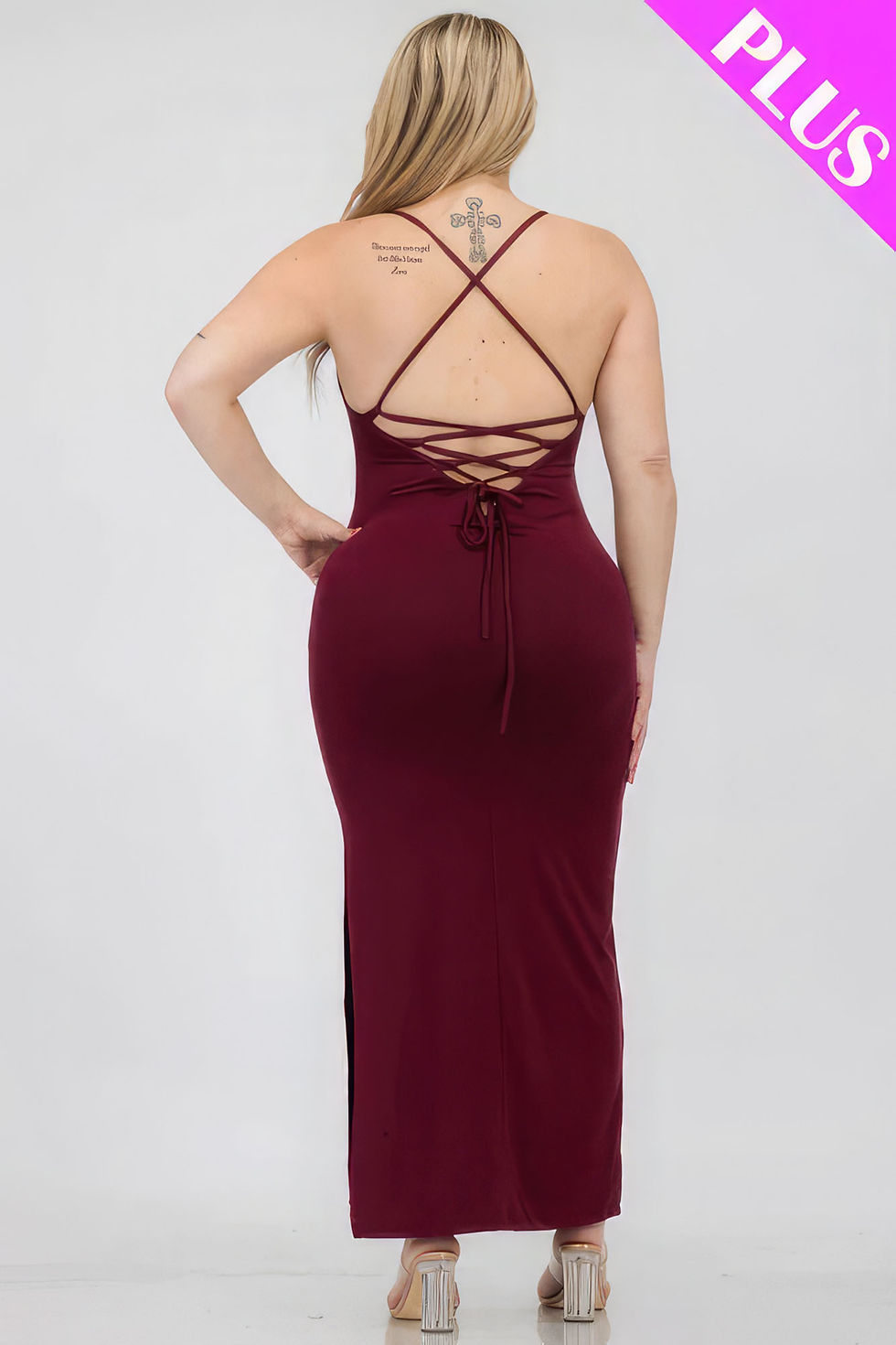 Thumbnail: Plus Size Crisscross Back Split Thigh Maxi Dress