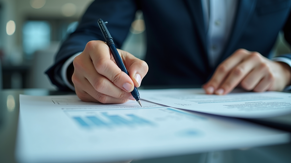 High angle view of an auditor reviewing manufacturing process documents