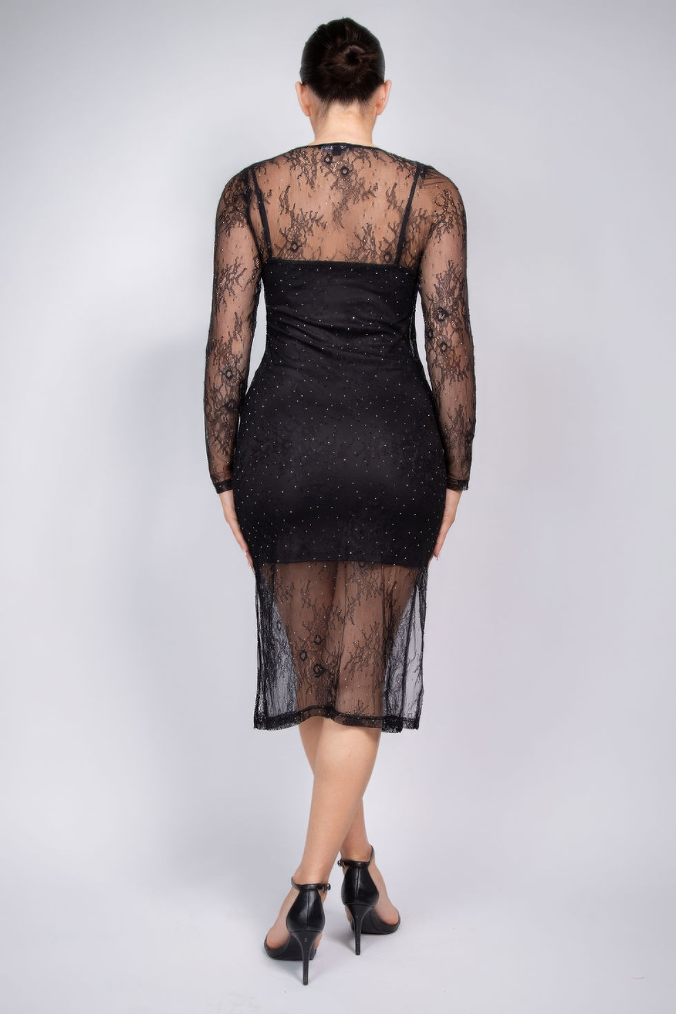 Thumbnail: Lace Rhinestone-studded Slit Midi Dress