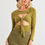 Thumbnail: Green Cut-out Tie Knit Long Sleeve Bodysuit