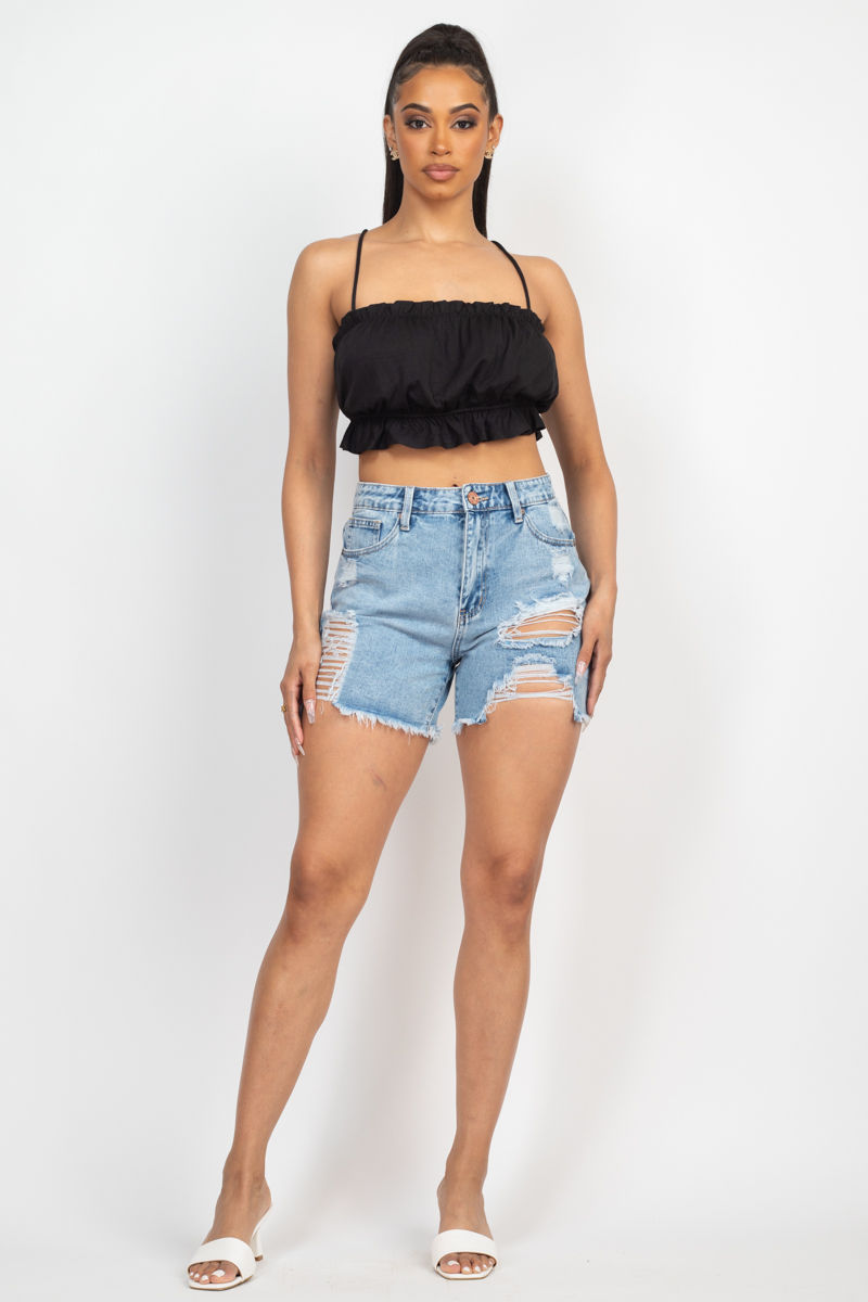 Thumbnail: Ripped Five-pocket Mini Denim Shorts