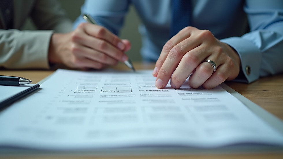 Close-up view of an auditor reviewing compliance checklists