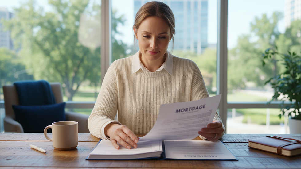 Eye-level view of a person reviewing mortgage documents at a desk