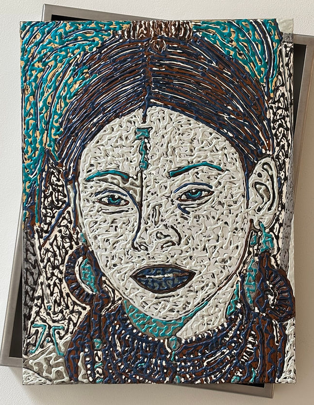 DREADS ACRYLIQUE MOLECULE COLLAGENE MONTÉE SUR SCULPTURE INOX CHASSIS DÉCALÉ MARJINAL