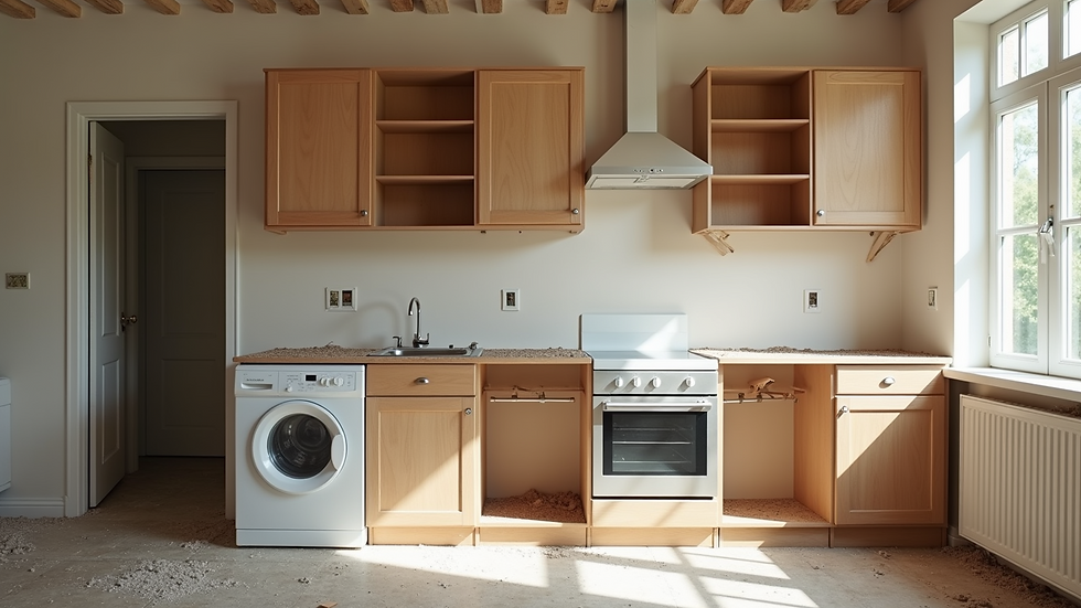 High angle view of a kitchen undergoing demolition