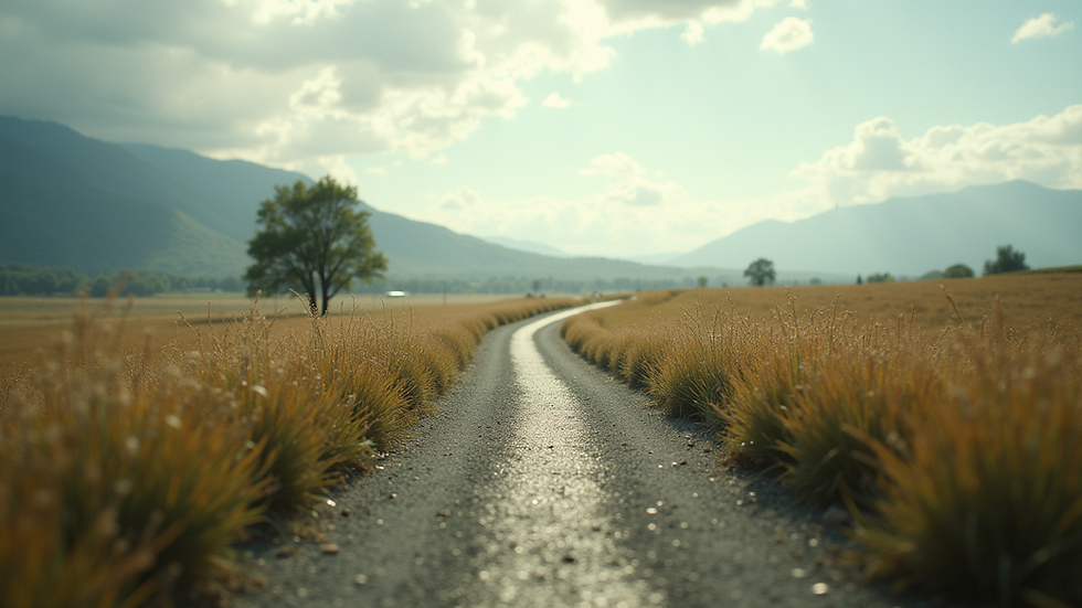 Eye-level view of a serene landscape with a winding path