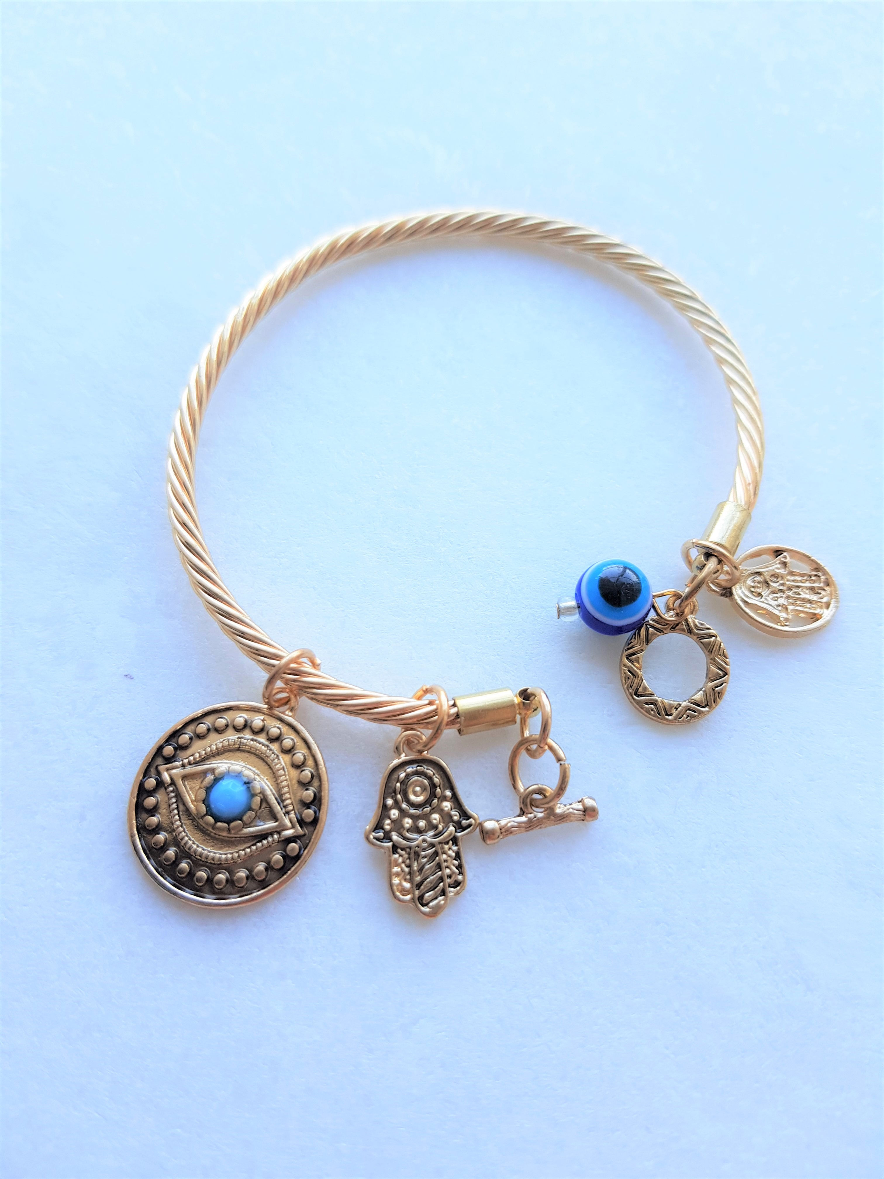 Gold Braided Evil Eye Charm Bracelet