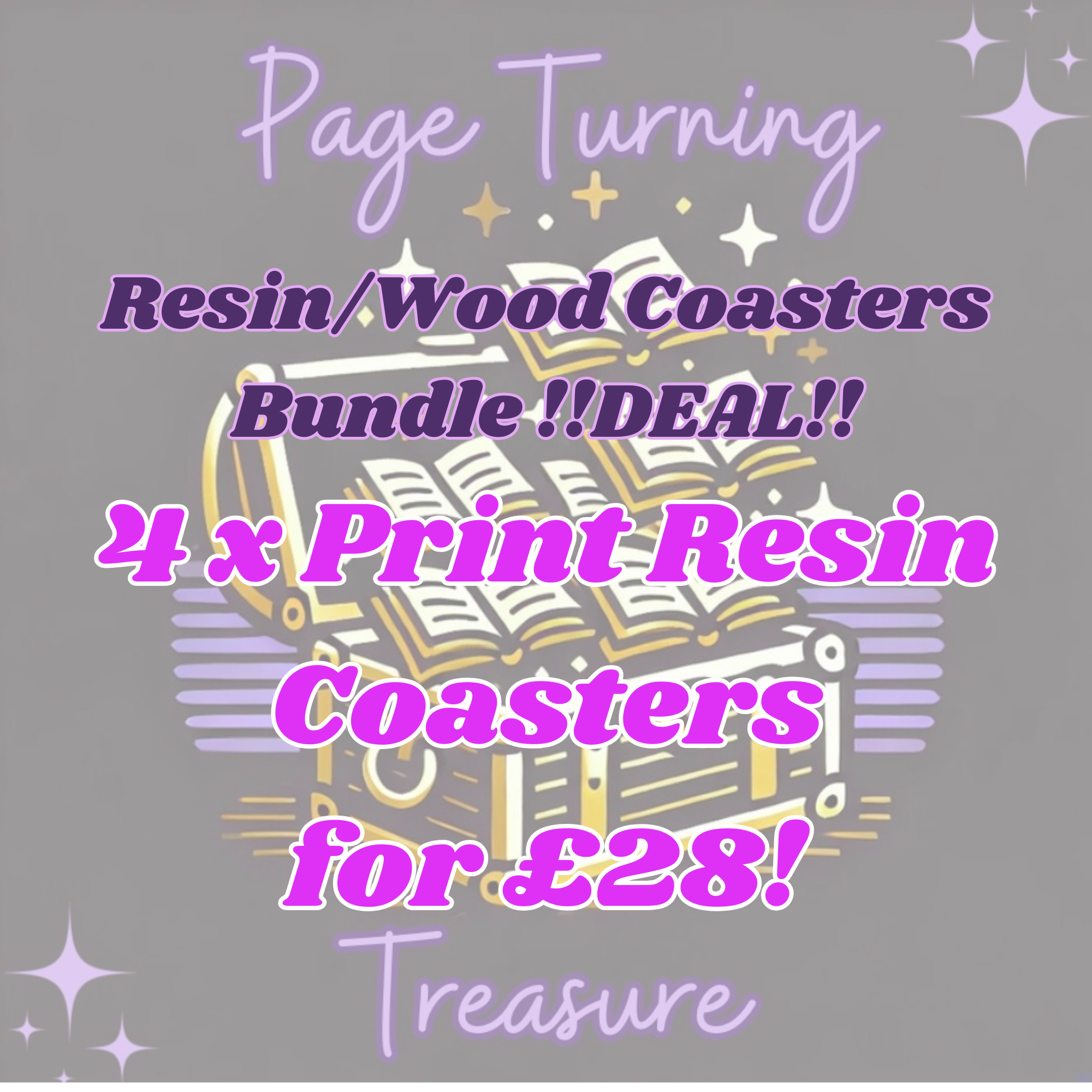 Printed Resin Bookish Coasters Bundle x 4