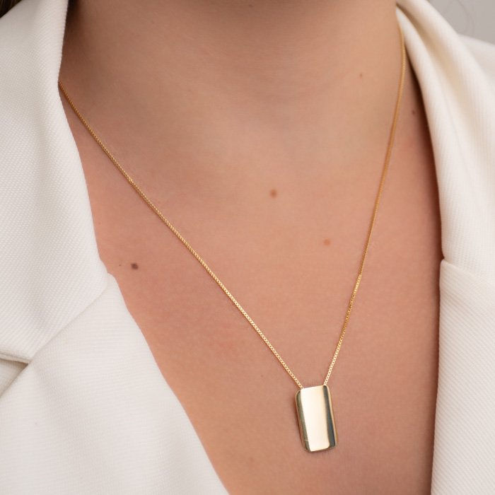 COLAR CORRENTE VENEZIANA COM PINGENTE RETANGULAR LISO