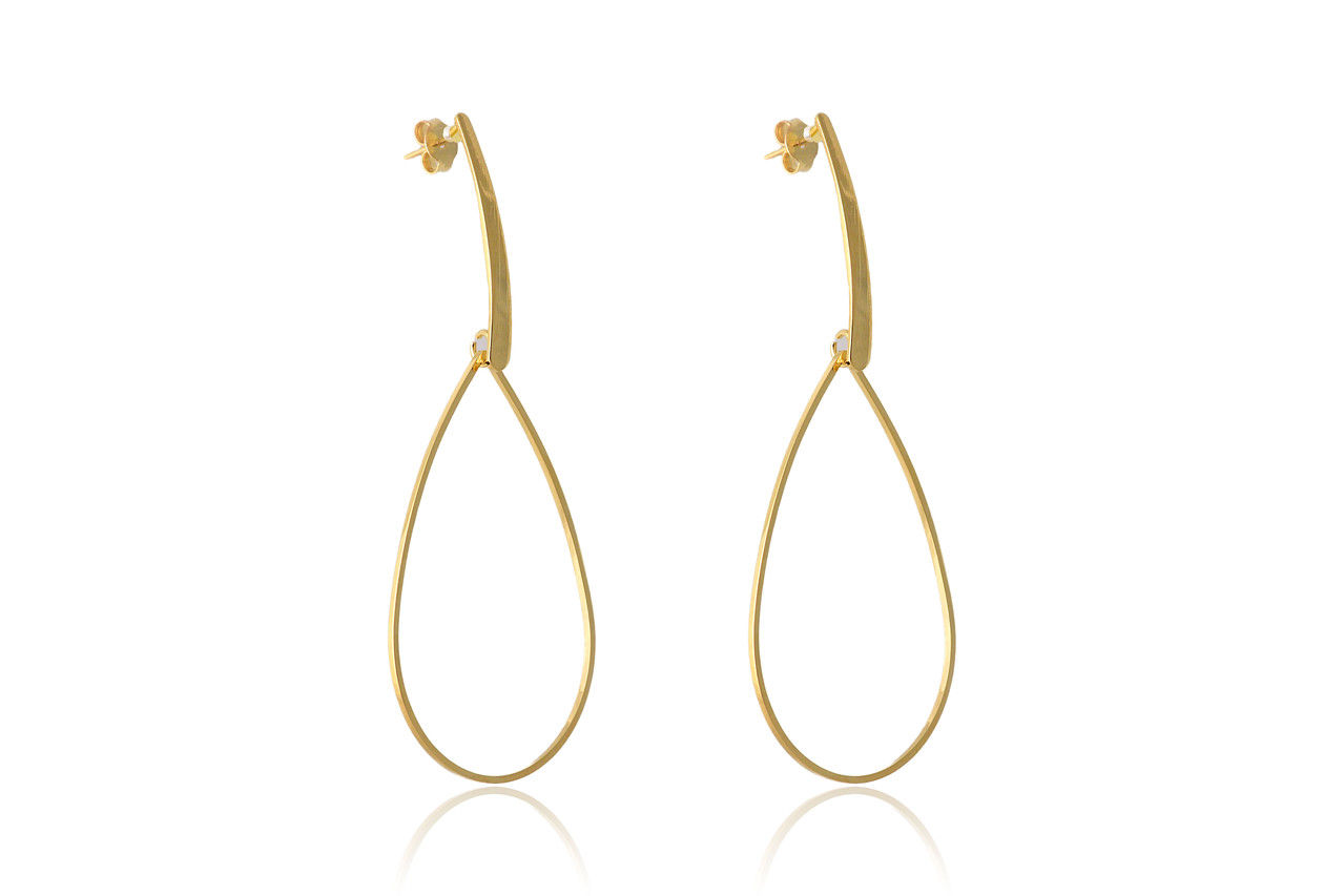 Brinco Grande de Fio e Gota Vazada Banhado em Ouro 18k