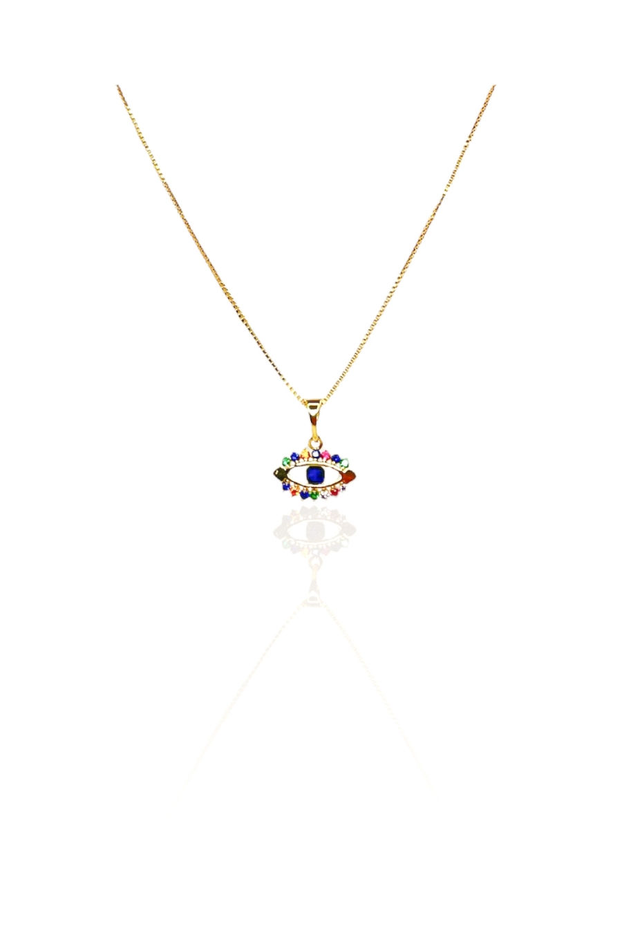 Colar pendente Olho Grego com Zircônia Multicolor Banhado em Ouro 18k