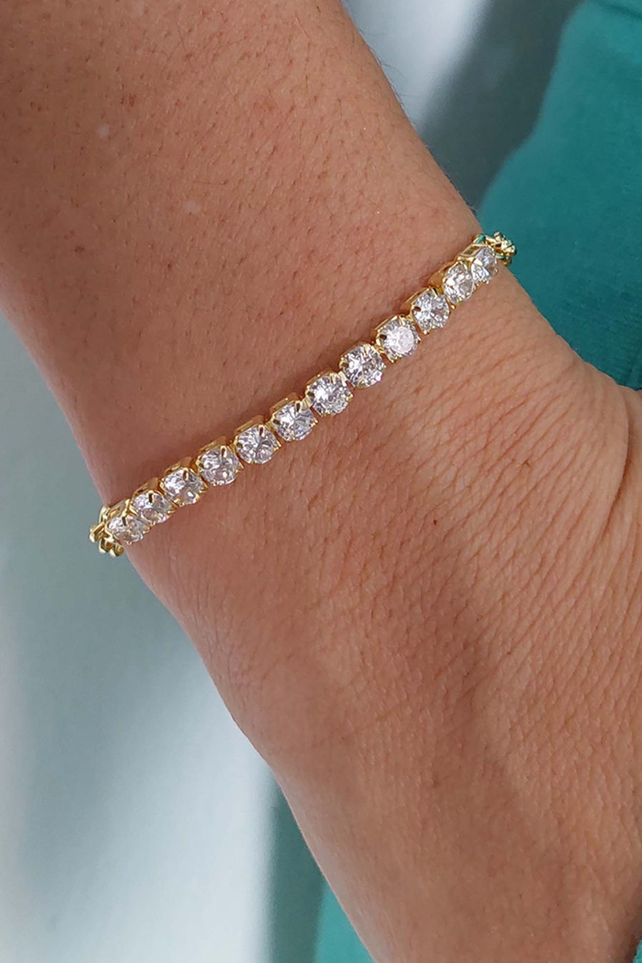 Pulseira Elos Redondos Com Faixa de Zircônia Banhada em Ouro 18k