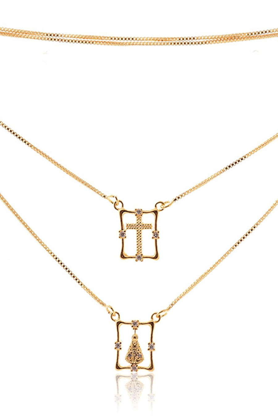 Escapulário Nossa Senhora Aparecida Com Zircônia Banhado em Ouro 18k