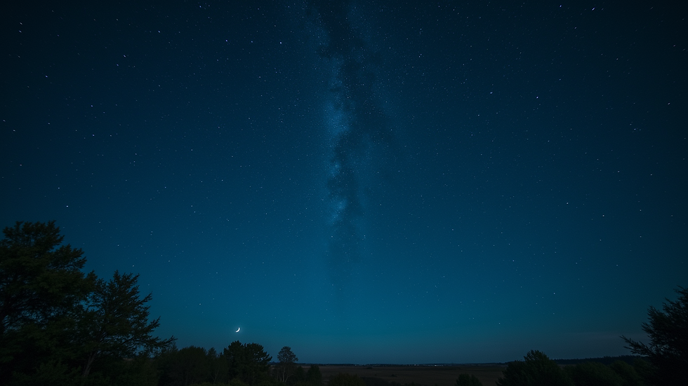 Eye-level view of a starry night sky with constellations
