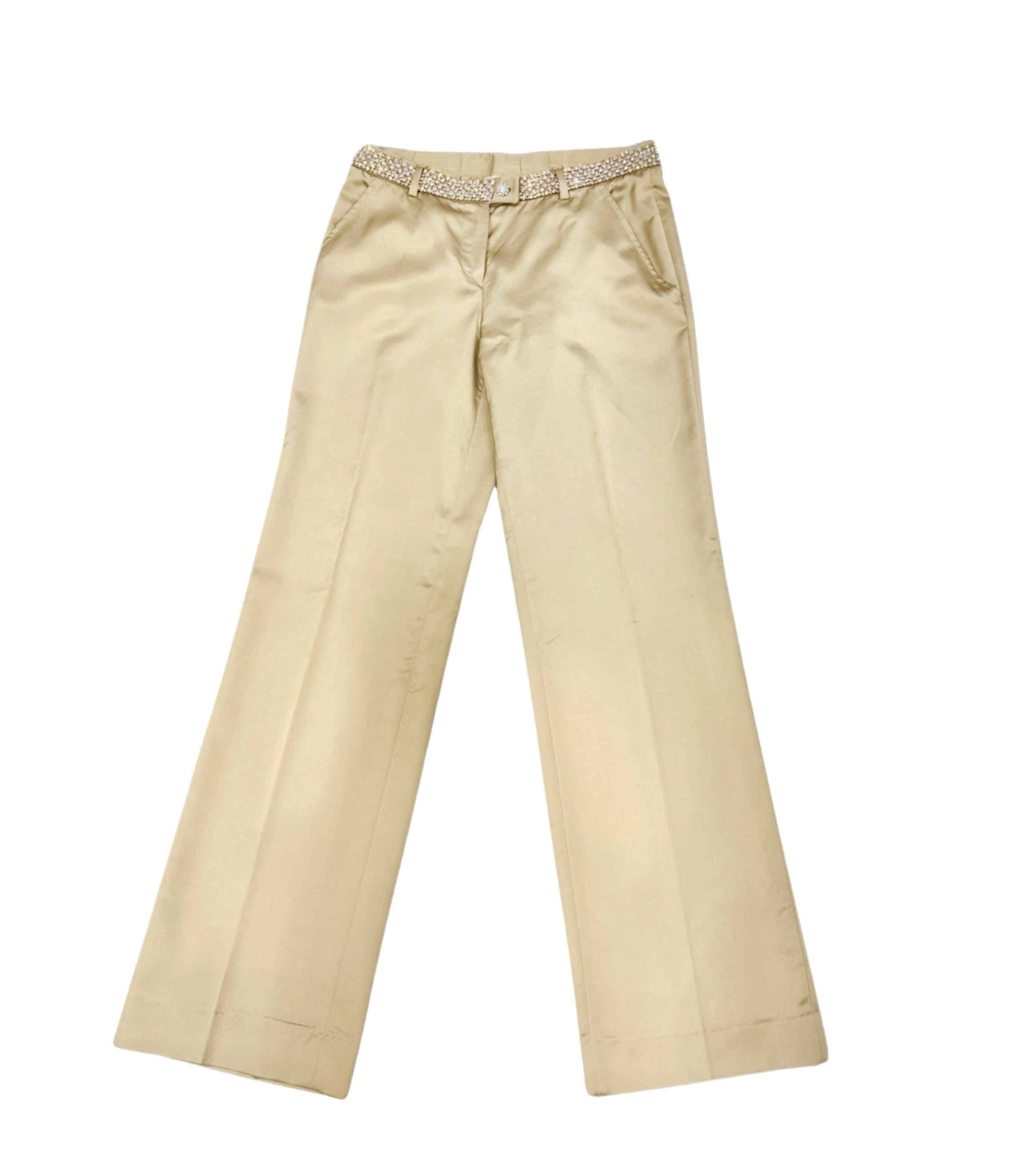 Pants with Swarovski belt - Wool/Viscose - Gold - 100% Made in Italy
