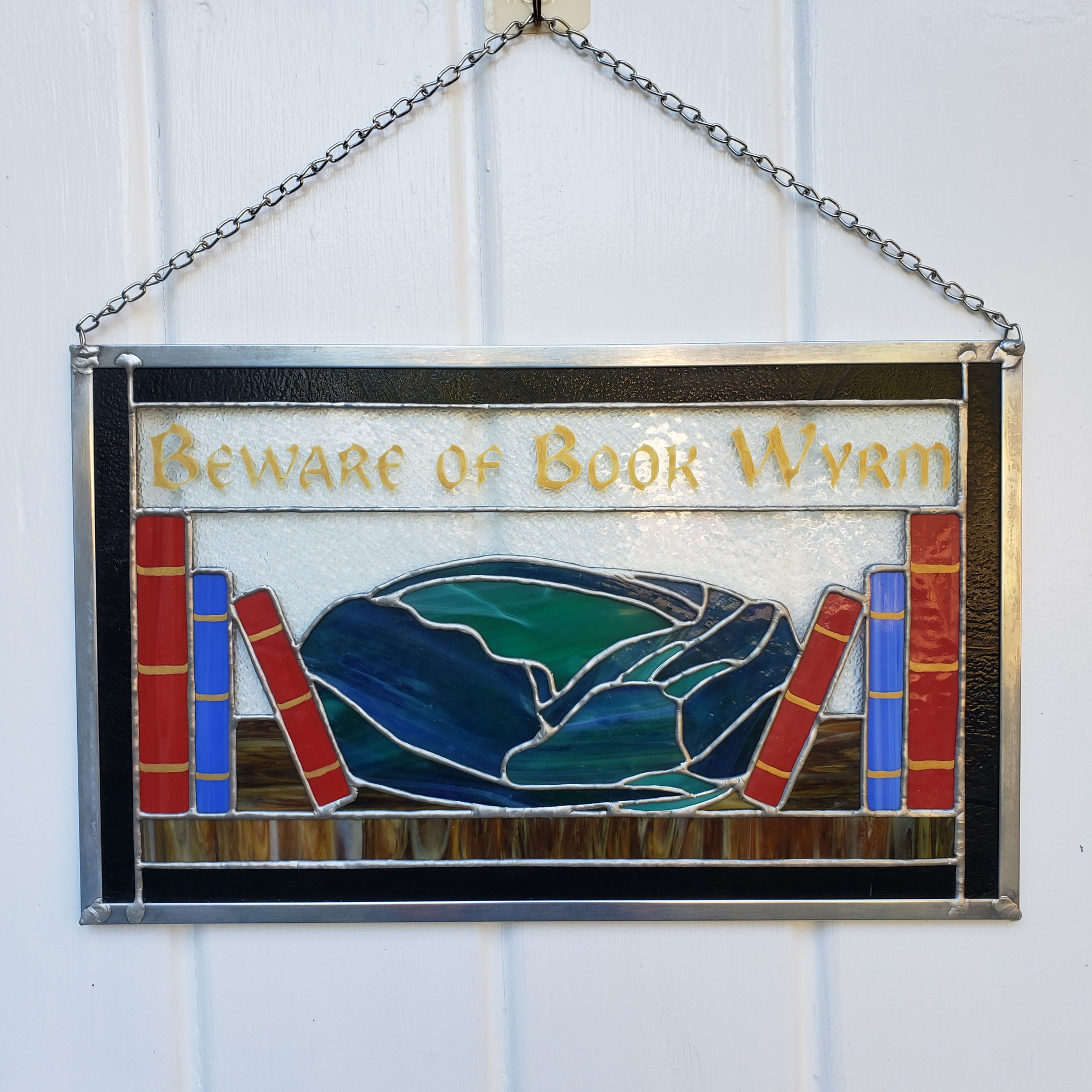 Beware of Book Wyrm | Lead-free Stained Glass Artwork 
