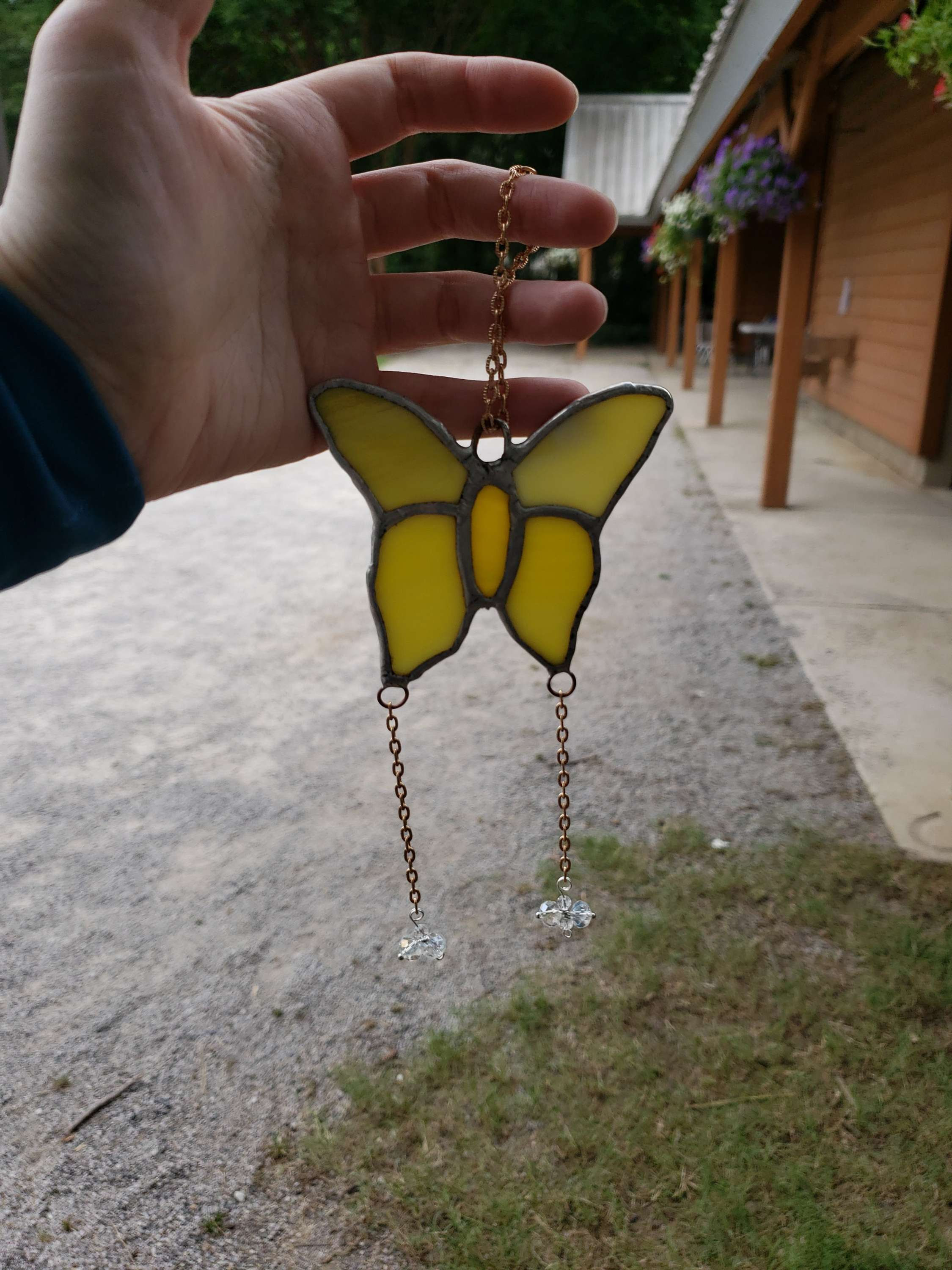 Butterfly with Beads | Lead-Free Stained Glass Suncatcher