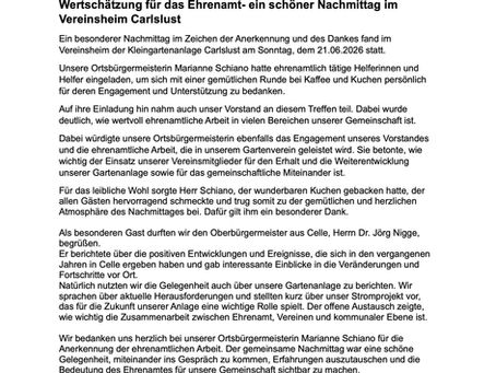 Wertschätzung für das Ehrenamt- ein schöner Nachmittag im Vereinsheim Carlslust