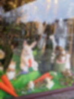 Best Easter gifts Window display G. Willikers toy shop Saratoga NY with Easter Bunny