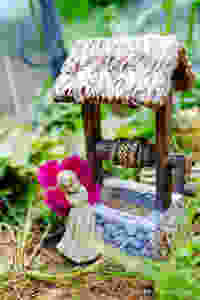fairy garden wishing well miniature with little angel figurine and flower