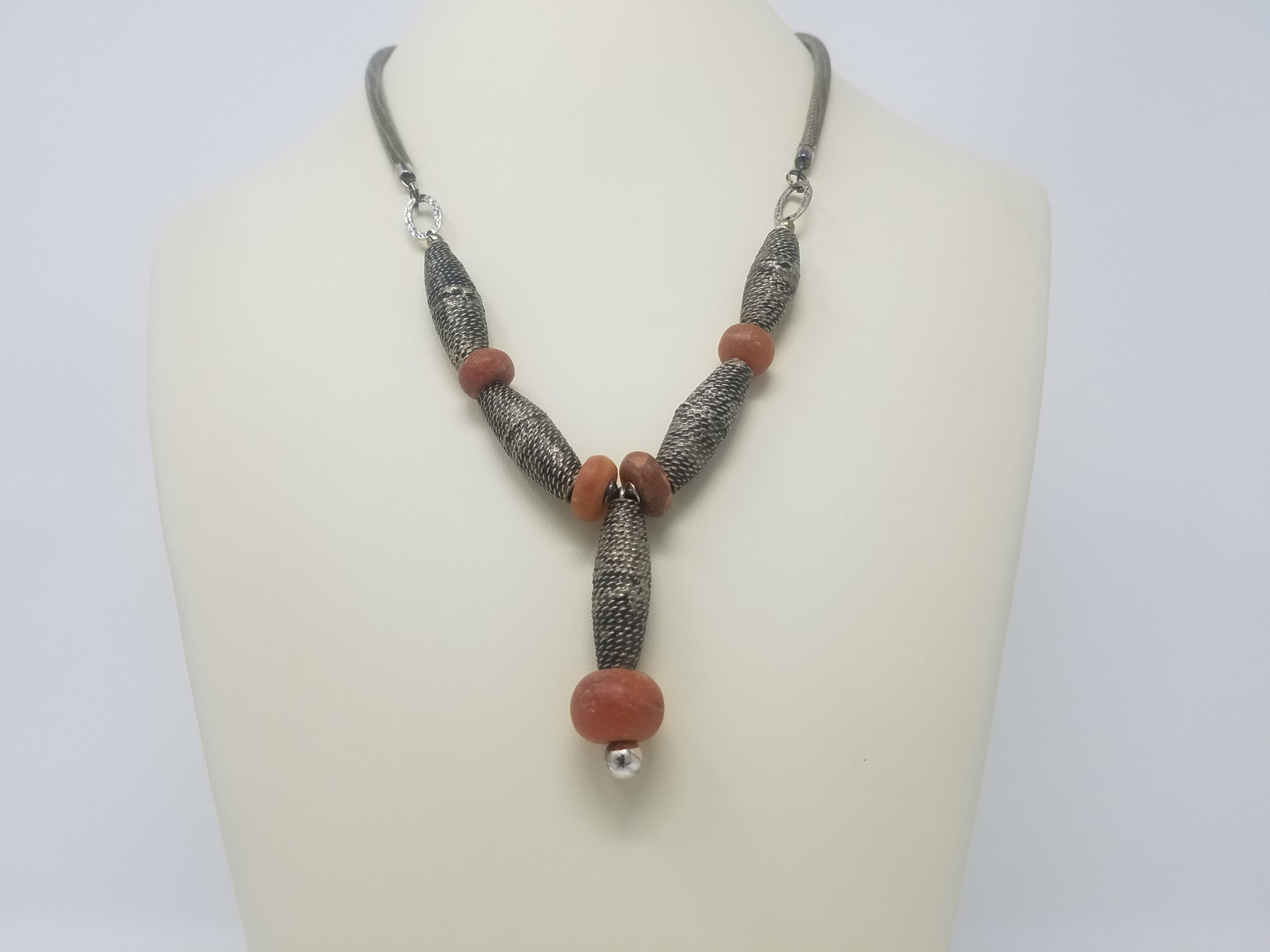 Necklace with Ancient Carnelian and North African Oxidized Silver Beads