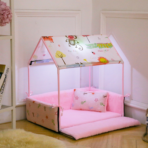 Thumbnail: Washable Home Shape Dog Bed + Tent Dog Kennel Pet Removable Cozy House For
