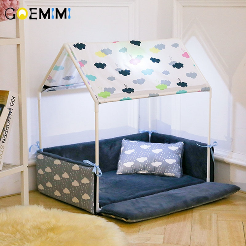 Washable Home Shape Dog Bed + Tent Dog Kennel Pet Removable Cozy House For