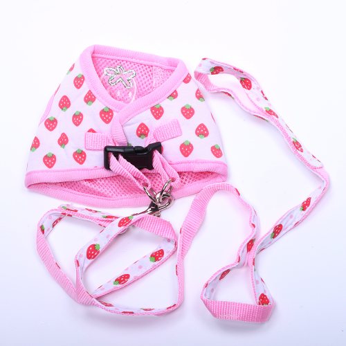 Thumbnail: Dog Cat Sweet Harness&Leash Strawberry Desgin Pet puppy Harness Soft Walk Collar