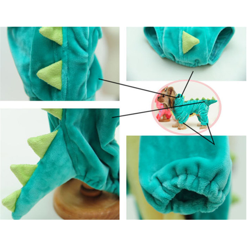 Thumbnail: Funny Pet Clothes Dog Plush Outfit Dinosaur Costume with Hood for Small Dogs