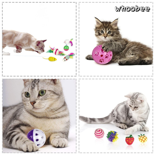 Thumbnail: 24Pcs/Set Pet Cat Toy Kit Collapsible Tunnel Cat Bell Feather Mice Shape Toy