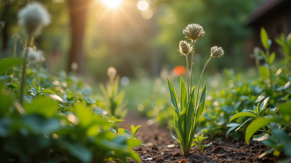 Eye-level view of a sustainable garden featuring native plants