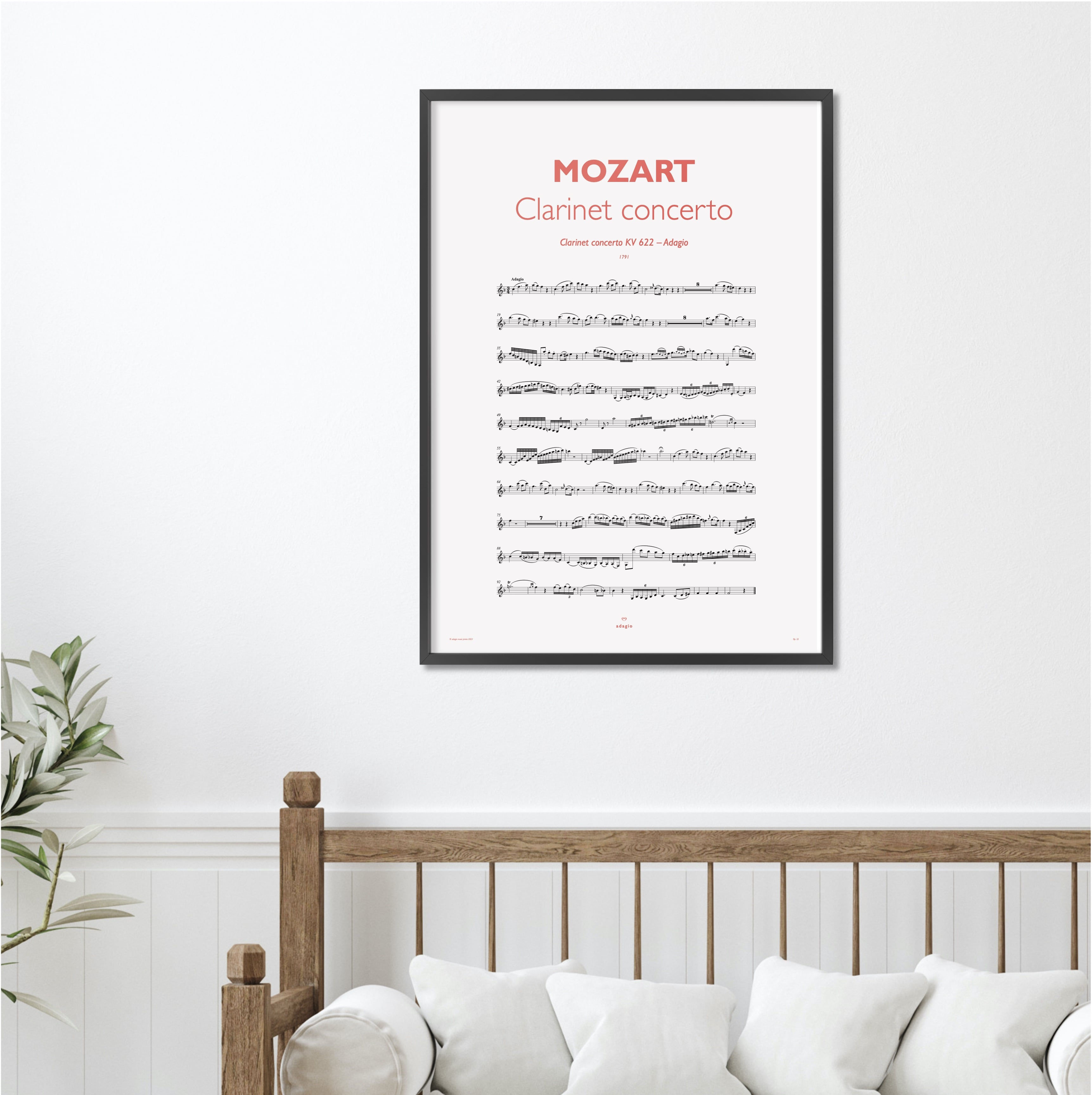 Mozart clarinet concerto adagio sheet music framed poster sizes gift idea spartito idea regalo