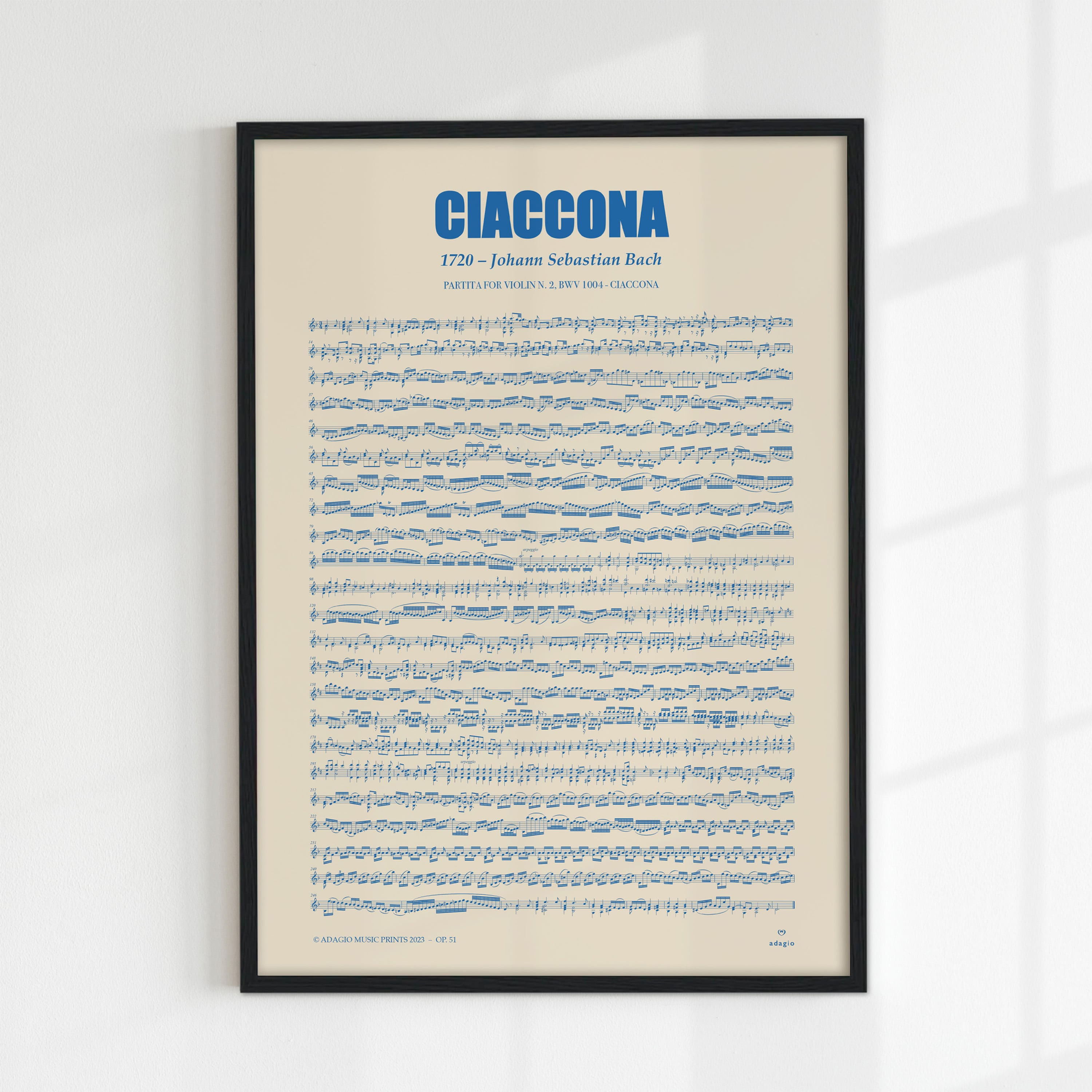 Bach partita chaconne ciaccona violin sheet music framed poster sizes gift idea spartito idea regalo