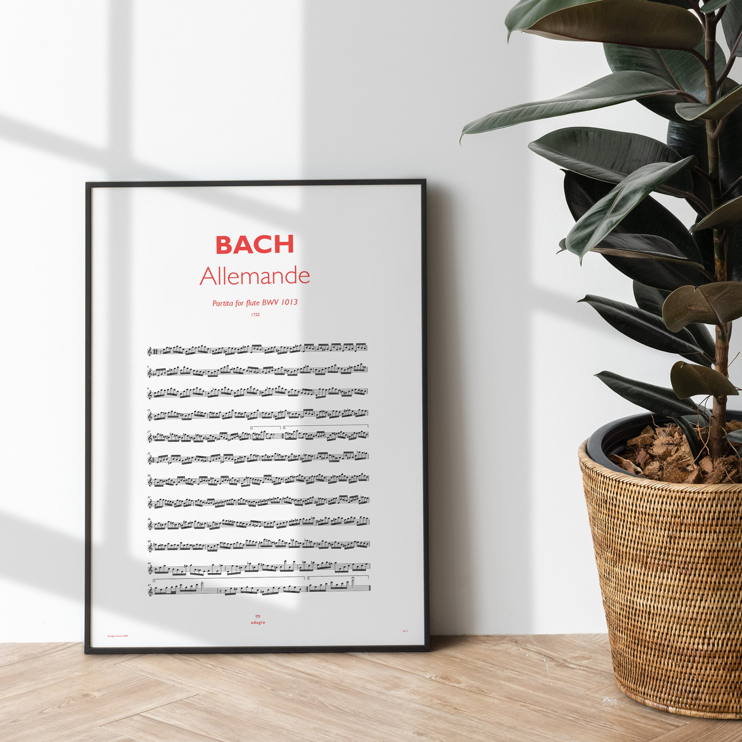 Bach flute partita allemande sheet music framed poster sizes gift idea spartito idea regalo
