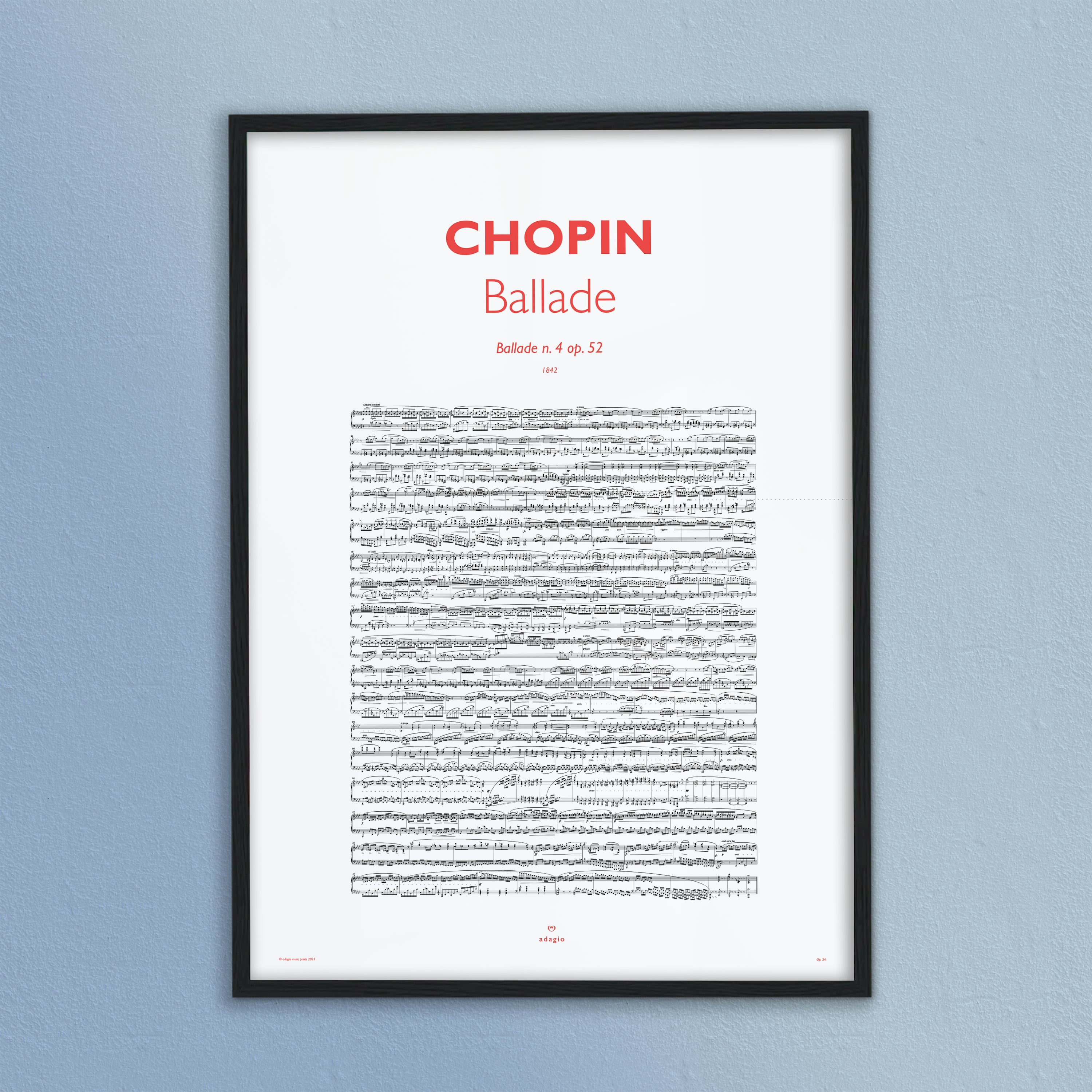 Chopin ballade n. 4 op. 52 piano sheet music framed poster sizes gift idea spartito idea regalo