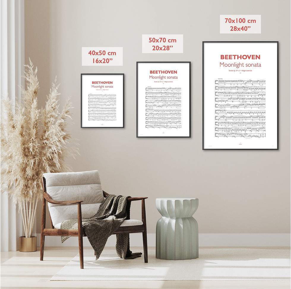 Miniatura: Beethoven moonlight sonata op. 27 n. 2 adagio piano sheet music framed poster sizes gift idea spartito idea regalo
