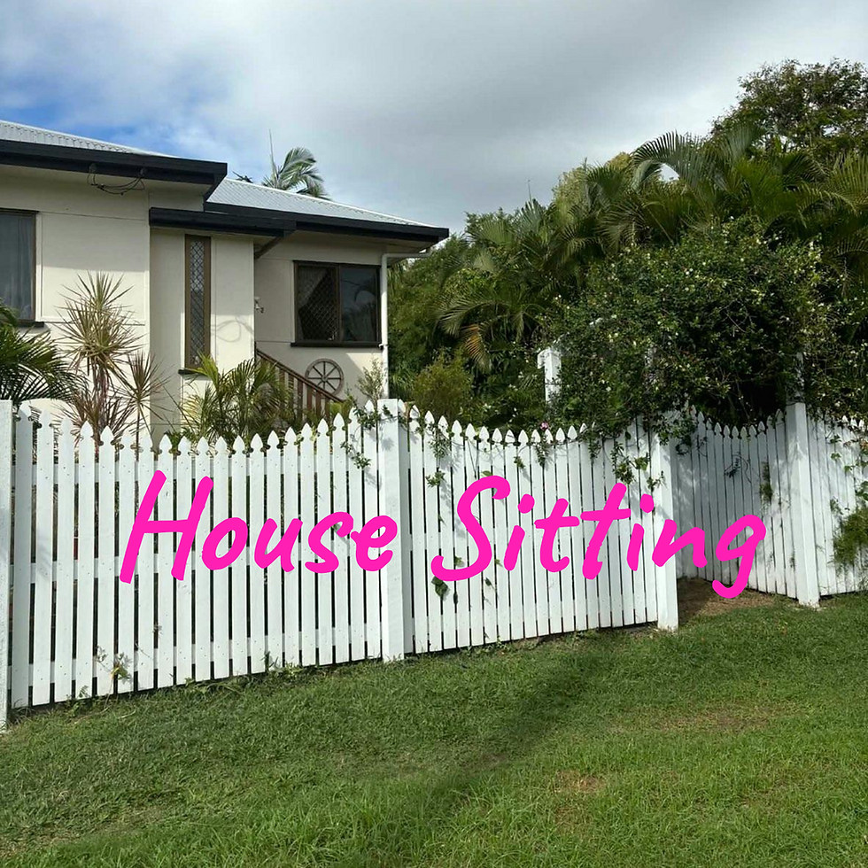 House Sitting text over a white picket fence and home.