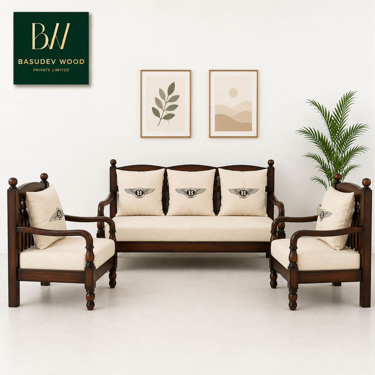 Heritage Solid Wood Sofa Set (3+1+1)
