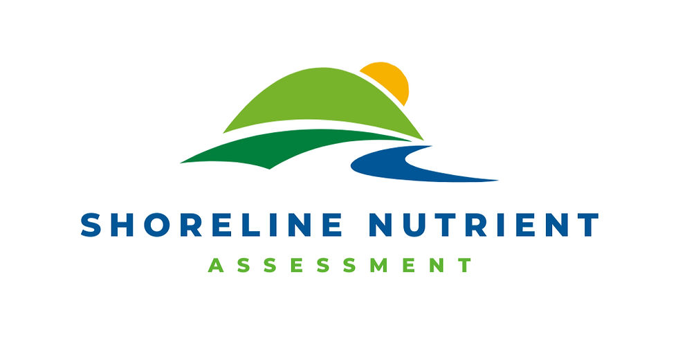 Logo of a green hill with a yellow sun and blue river. Text: Shoreline Nutrient Assessment. Blue and green colors dominate.