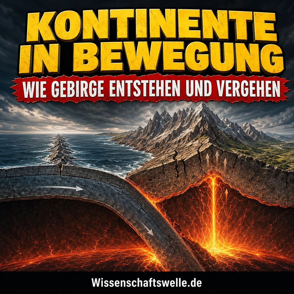 Querschnitt der Erde mit subduzierender ozeanischer Platte, aufsteigendem Magma und einem jungen Faltengebirge als Symbol für die Dynamik der Plattentektonik.