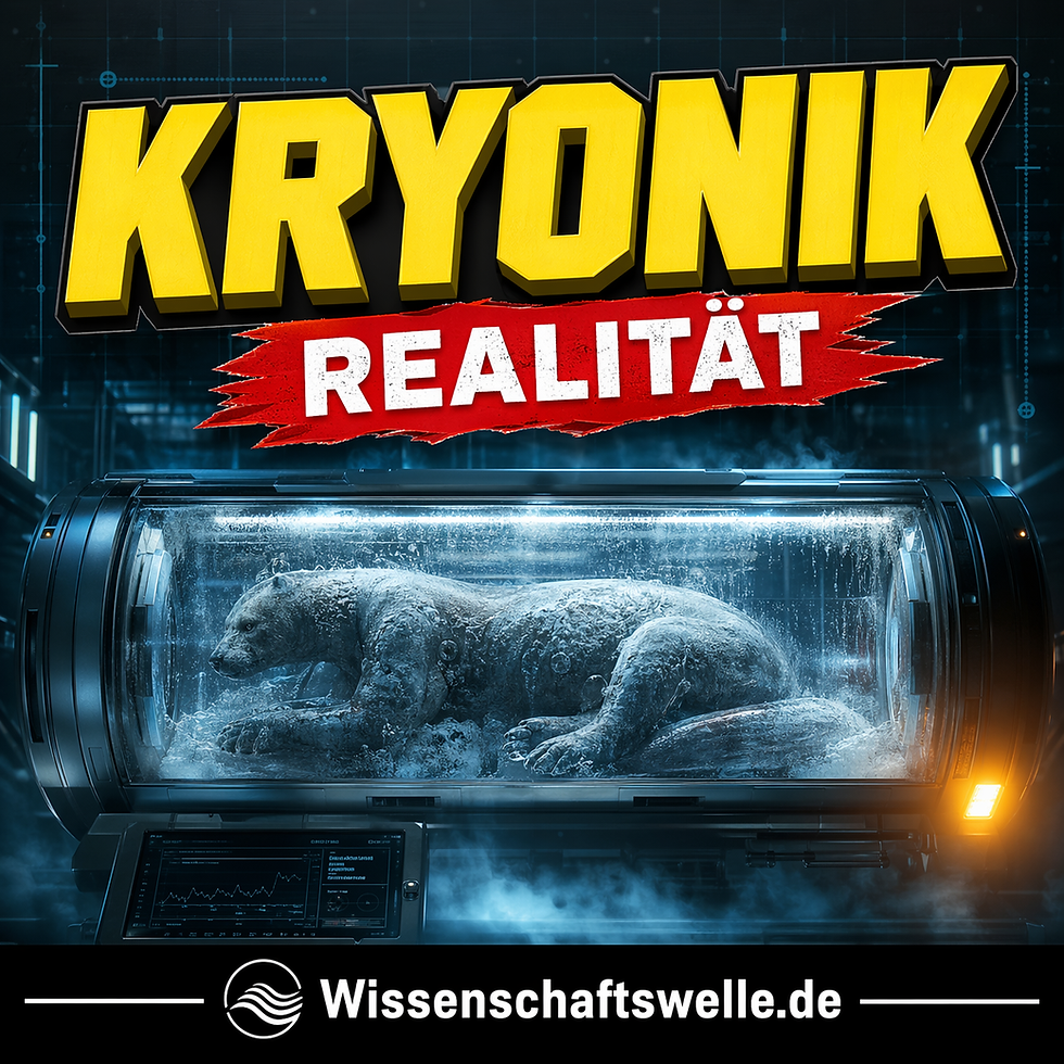 Ein gefrorenes Säugetier in einer kryogenen Kammer als Symbol für den Realitätscheck der Kryonik.
