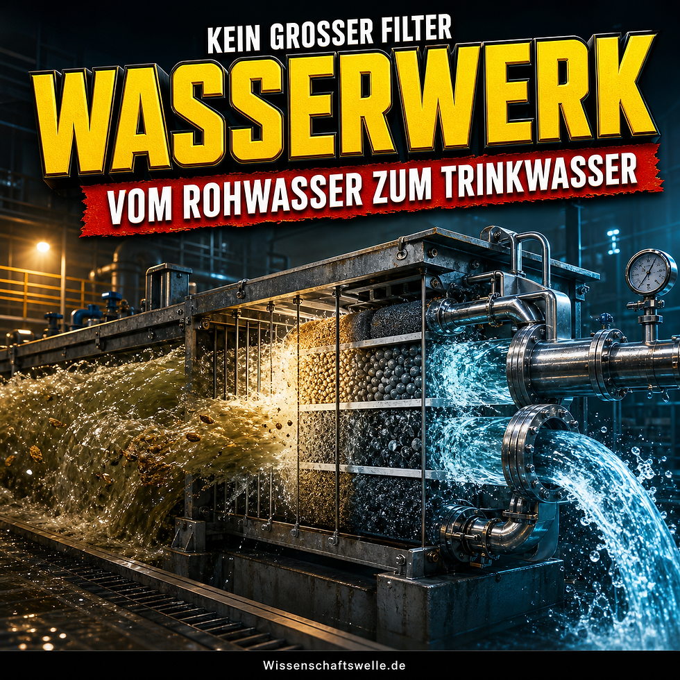 Industrielle Wasseraufbereitungsanlage, in der trübes Rohwasser durch Filter- und Prozessstufen zu klarem Trinkwasser wird.