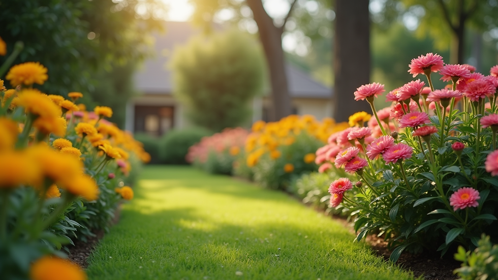 Eye-level view of a well-maintained garden with colorful flowers