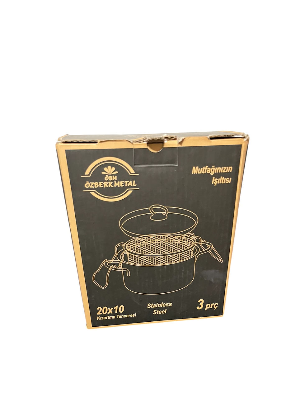 Küçük resim: Özberk Çelik Kızartma Tenceresi / Fritöz Cam Kapaklı 20CM - Gold Kulp